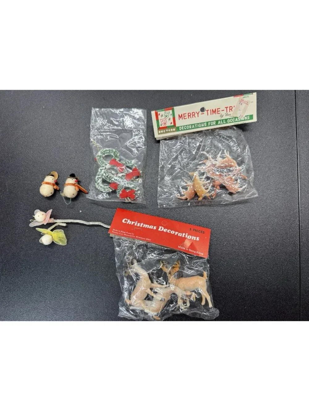 Lot of Vintage Christmas Craft Supplies Miniature Deer Wreaths Snowman Angels